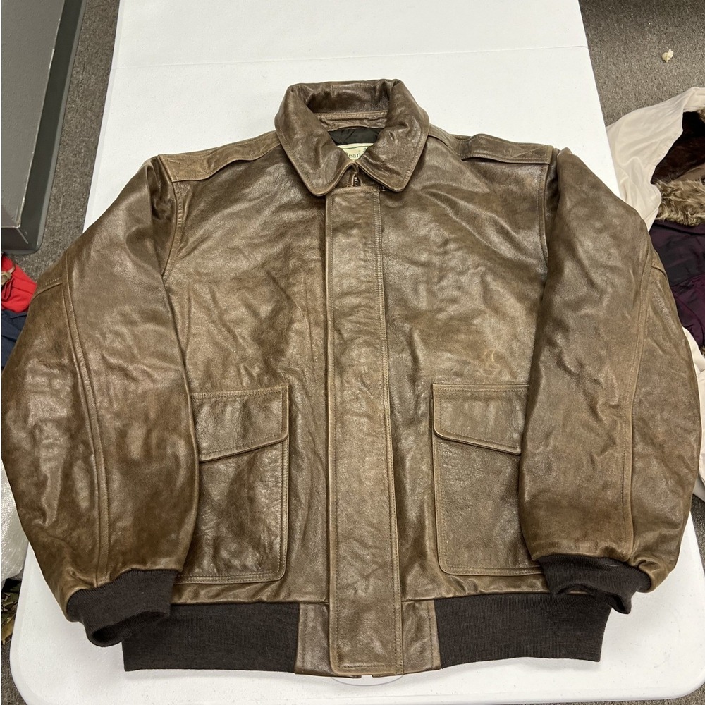 L.L. Bean Flying Tiger Bomber Jacket Mens XL Brown Leather A-2 Distressed VTG